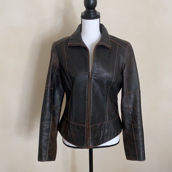 Ladie’s Weathered Leather Jacket - Picture 2 of 12